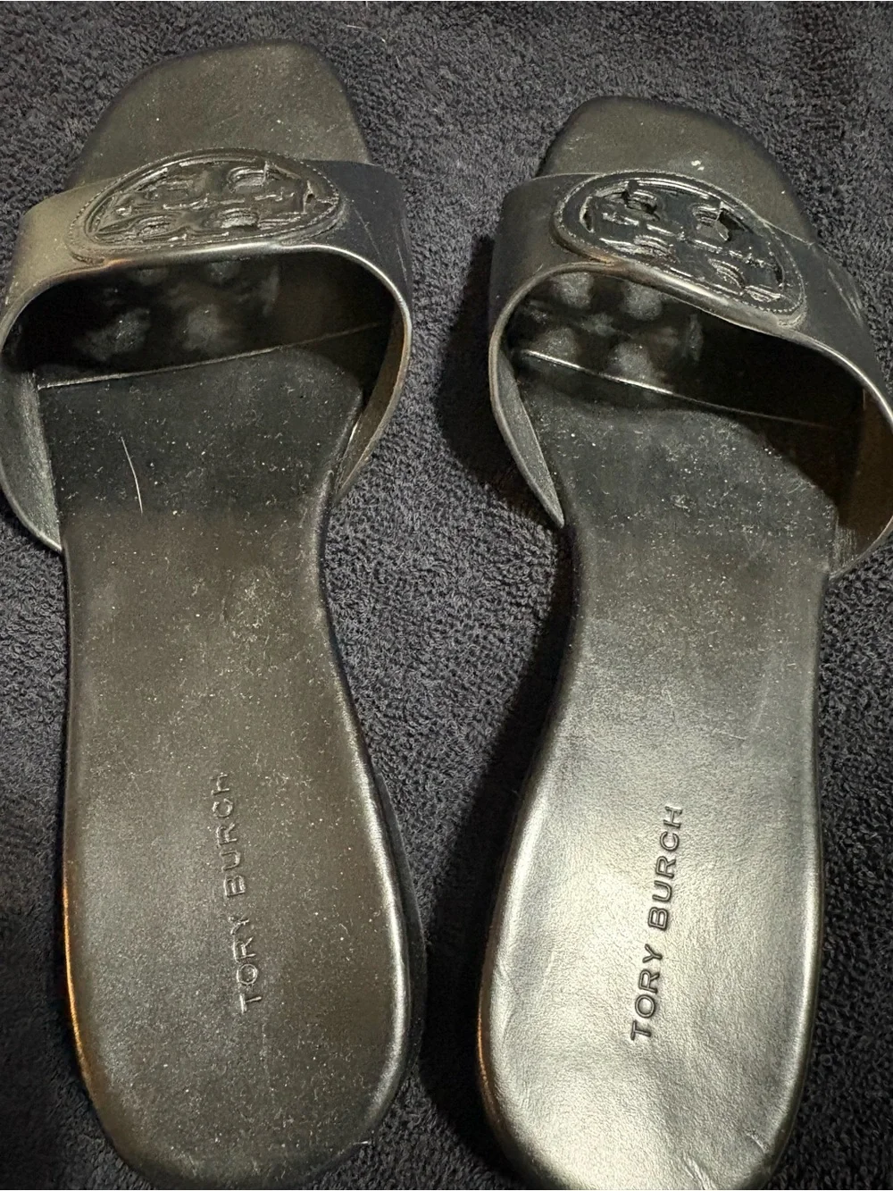 Tory Burch Black Leather Logo Slide Sandals